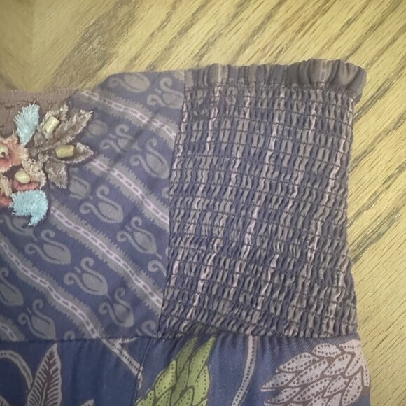 Free People Strapless Dress Ruffle Floral Embroidered Fully Lined Boho Size 6 - Picture 5 of 12